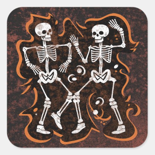 Dancing Skeletons Funny Halloween Party Square Sticker