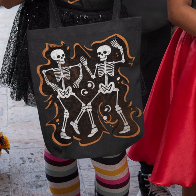Dancing Skeletons Funny Halloween Trick or Treat Tote Bag (Creator Uploaded)