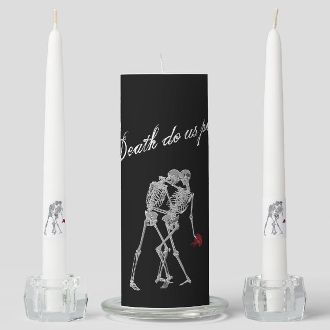 Dancing Skeletons Goth Wedding Candles (Front)