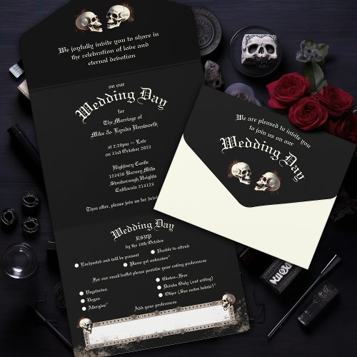 Dancing Skeletons Gothic Wedding All In One Invitation