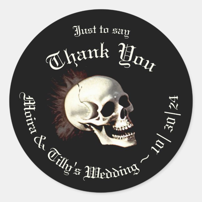 Dancing Skeletons Gothic Wedding Classic Round Sticker (Front)