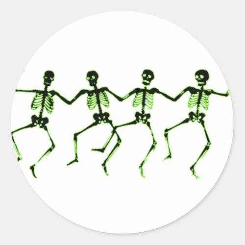 Dancing Skeletons Green Glow Classic Round Sticker