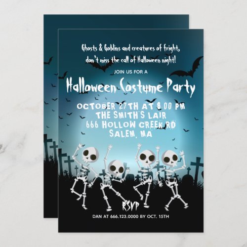Dancing Skeletons Halloween Costume Party Invitation