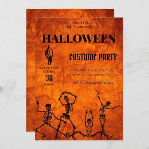 Dancing Skeletons Halloween Costume Party Invite
