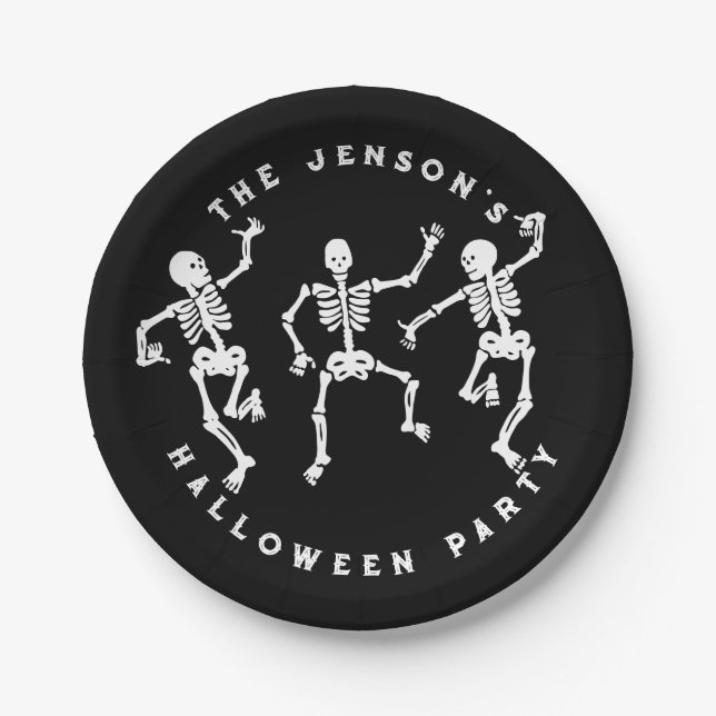 Dancing Skeletons Halloween design Paper Plates (Front)