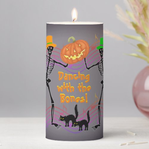 Dancing Skeletons Halloween Fun Pillar Candle