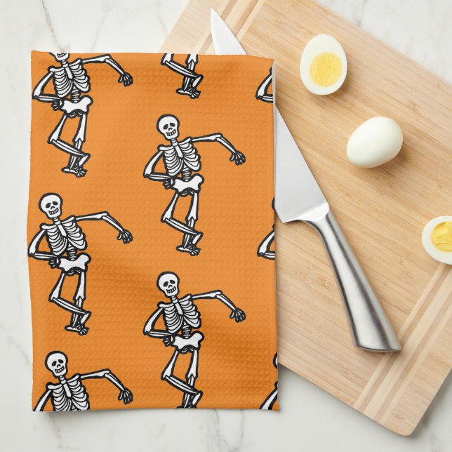 Dancing Skeletons Halloween Kitchen Towel (Quarter Fold)