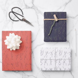 Dancing Skeletons Halloween - orange/purple/white Wrapping Paper Sheets