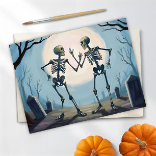 Dancing Skeletons Halloween Painting Holiday Postcard