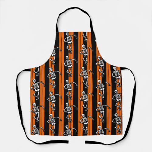 Dancing Skeletons Halloween Striped  Apron