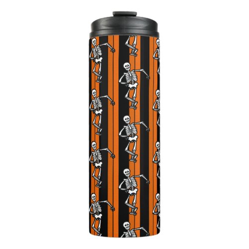 Dancing Skeletons Halloween Striped   Thermal Tumbler