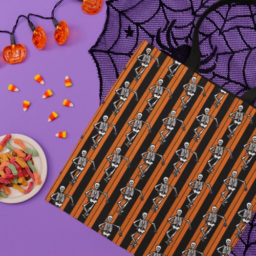 Dancing Skeletons Halloween Striped  Tote Bag