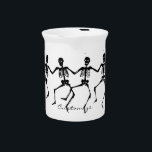 Dancing Skeletons Halloween Thunder_Cove Beverage Pitcher<br><div class="desc">a quartet of dancing human skeletons personalize by changing to your name on  any background color</div>