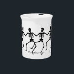 Dancing Skeletons Halloween Thunder_Cove Beverage Pitcher<br><div class="desc">a quartet of dancing human skeletons personalize by changing to your name on  any background color</div>