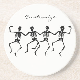 Dancing Skeletons Halloween Thunder_Cove Drink Coaster
