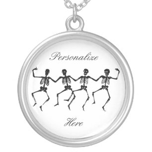 Dancing Skeletons Halloween Thunder_Cove Silver Plated Necklace