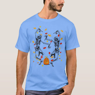 Dancing Skeletons in Fall Leaves Funny Cute Hallow T-Shirt