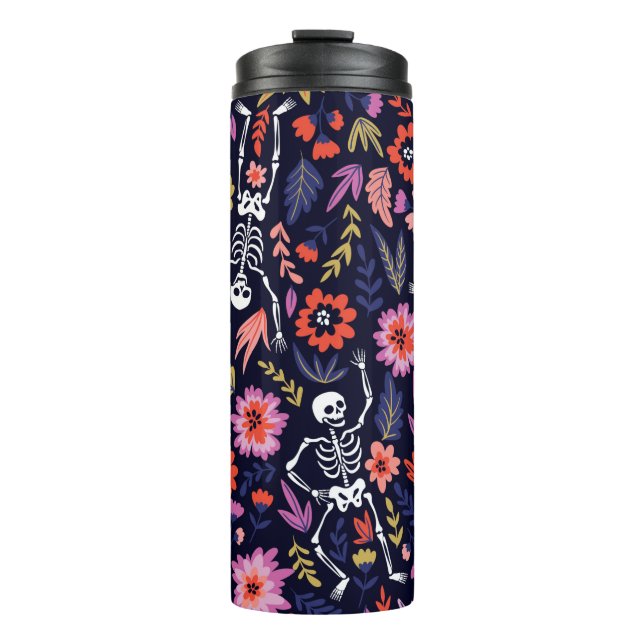 Dancing skeletons in the floral garden pattern thermal tumbler (Front)