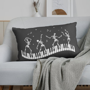 Dancing Skeletons Keyboard Music Teacher Black Accent Pillow