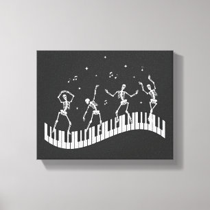 Dancing Skeletons Keyboard Music Teacher Black Canvas Print