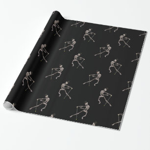 Dancing Skeletons on Black Wrapping Paper