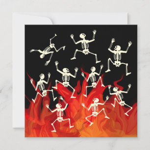Dancing Skeletons On Fire Flames For Halloween Card