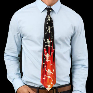 Dancing Skeletons On Fire Flames For Halloween Neck Tie