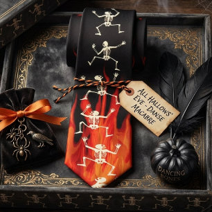 Dancing Skeletons On Fire Flames For Halloween Neck Tie