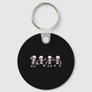 Dancing Skeletons Pink Ribbon Breast Cancer Suppor Keychain