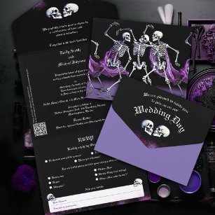 Dancing Skeletons Purple Gothic Wedding Invitation