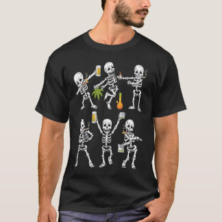 Dancing Skeletons Smoking Weed Drinking Beer Hallo T-Shirt