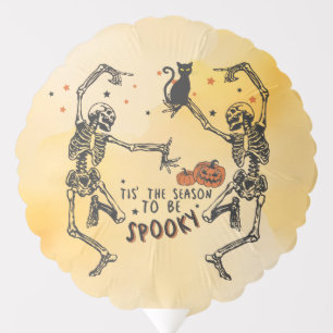 Dancing Skeletons under the Moon With Black Cat Balloon