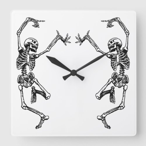 Dancing Skeletons v2 Square Wall Clock