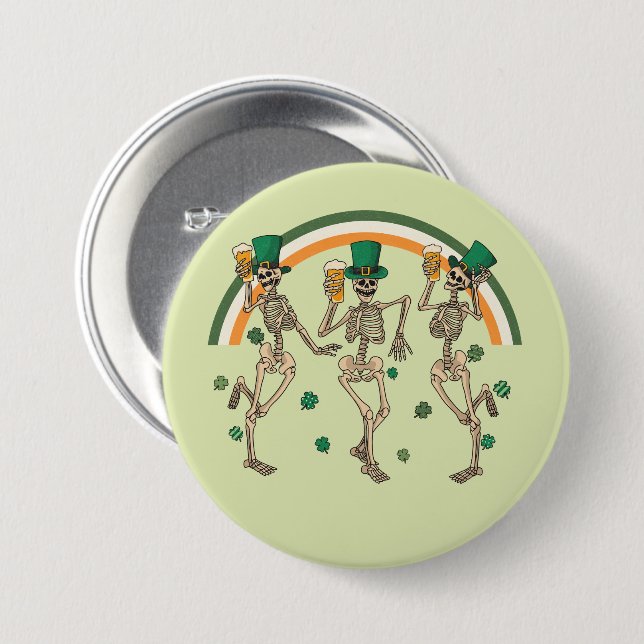 Dancing Skeletons with Beer and Shamrocks Button (Front & Back)