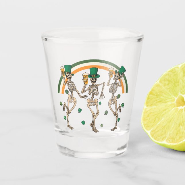 Dancing Skeletons with Beer and Shamrocks Shot Glass (Front)