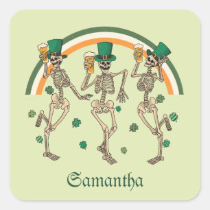 Dancing Skeletons with Beer and Shamrocks Square Sticker