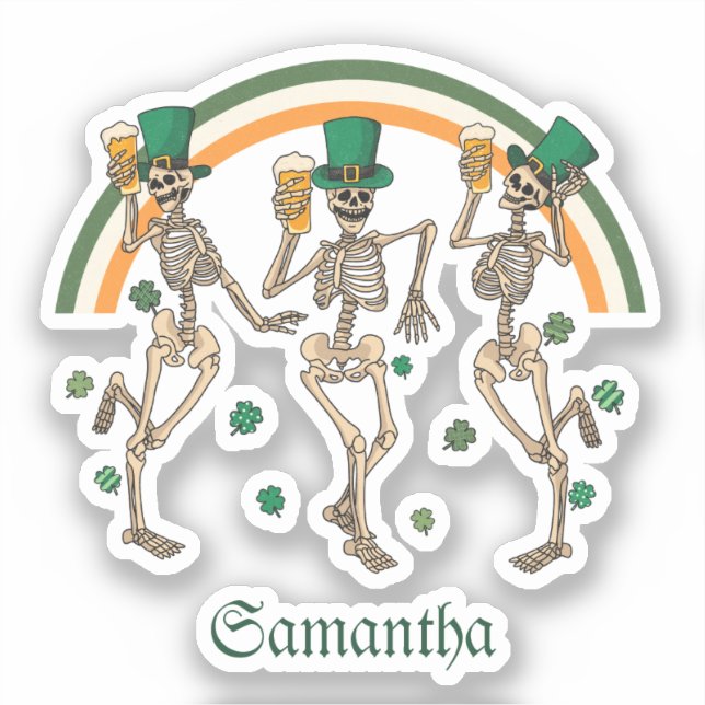 Dancing Skeletons with Beer and Shamrocks Sticker (Front)