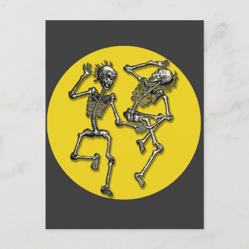 Dancing Skeletons with Full Moon for Halloween Postcard