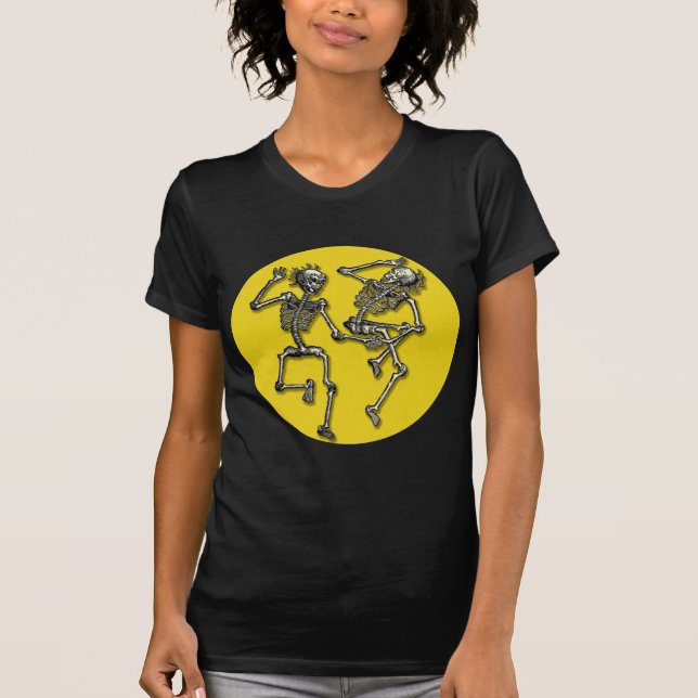 Dancing Skeletons with Full Moon for Halloween T-Shirt (Front)