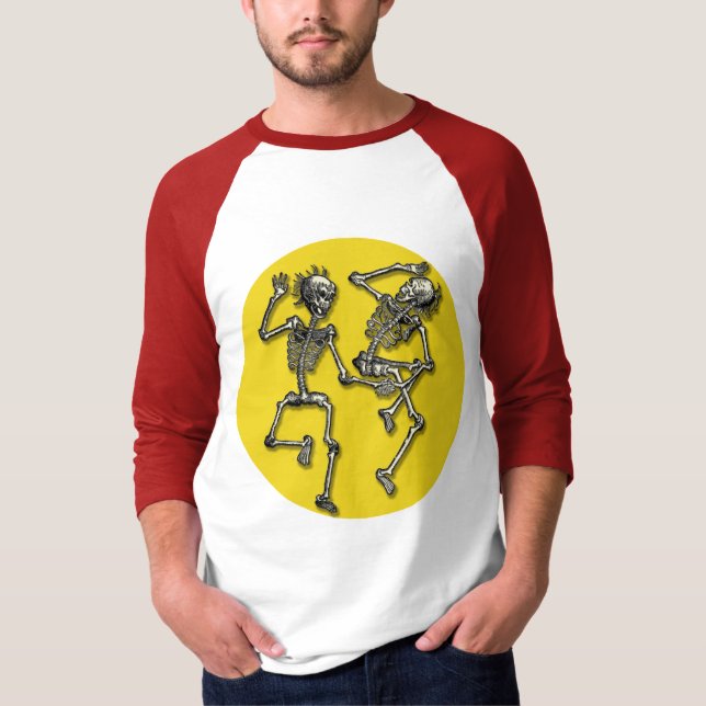Dancing Skeletons with Full Moon for Halloween T-Shirt (Front)