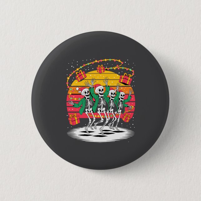 Dancing Skeletons With Santa Hats Christmas Lights Button (Front)