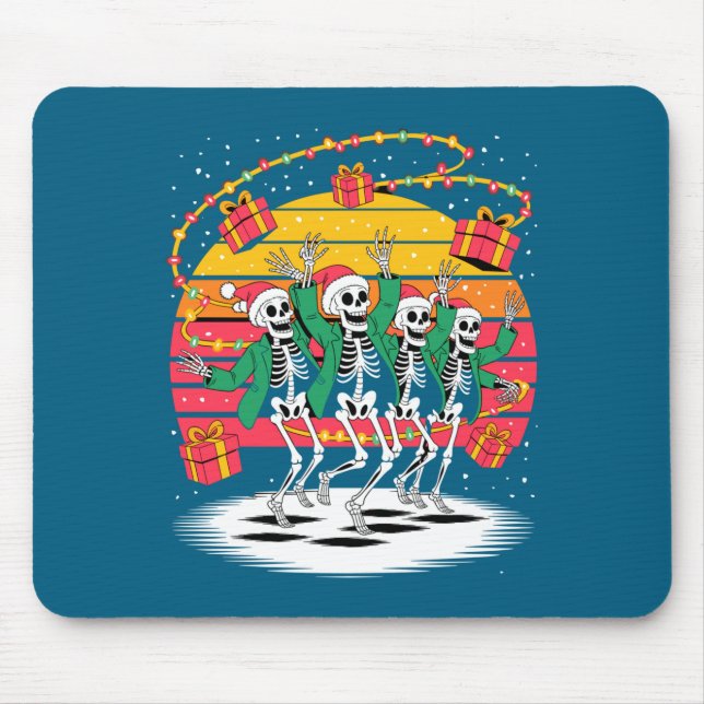 Dancing Skeletons With Santa Hats Christmas Lights Mouse Pad (Front)