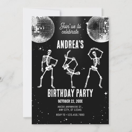 dancing skull disco Birthday Party  Invitation