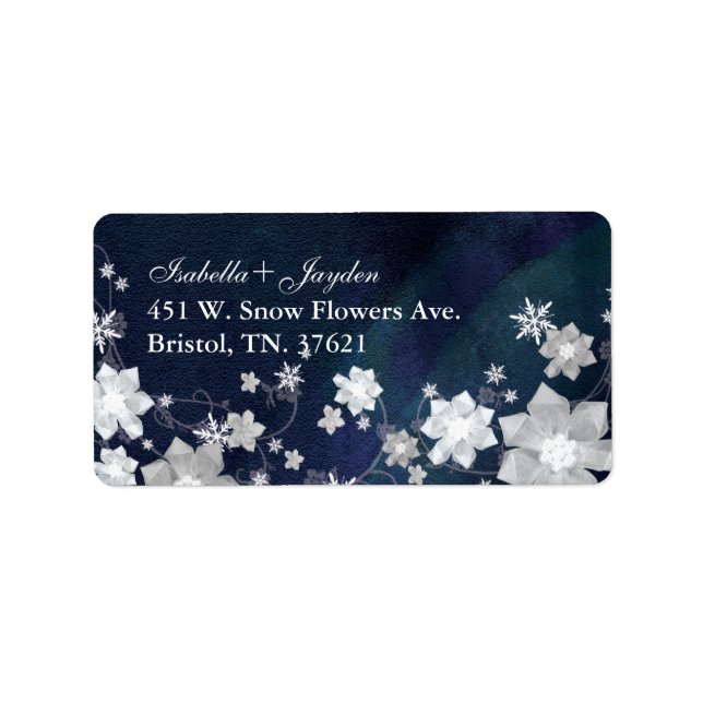 Dancing Snow Flowers Winter Wedding Address Labels (Front)