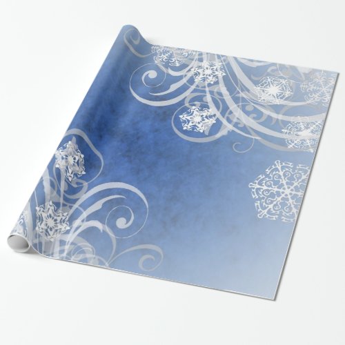 Dancing Snowflakes Blue Holiday Wrapping Paper