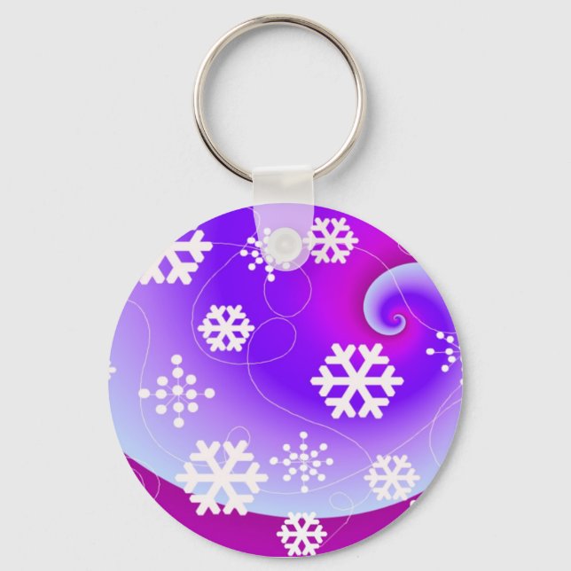 Dancing Snowflakes on a Purple Swirl Background Keychain (Front)