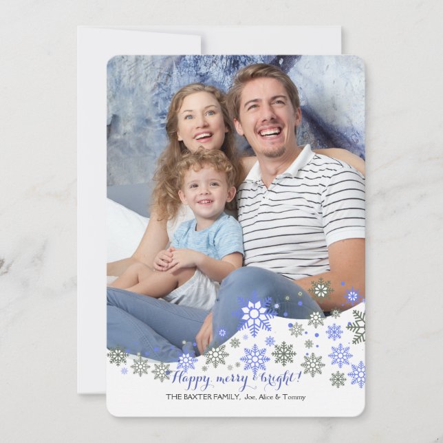 Dancing Snowflakes Photo Holiday Card (Front)