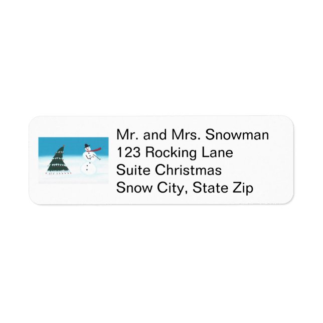 Dancing Snowman and Tree Christmas Address Labels (Front)