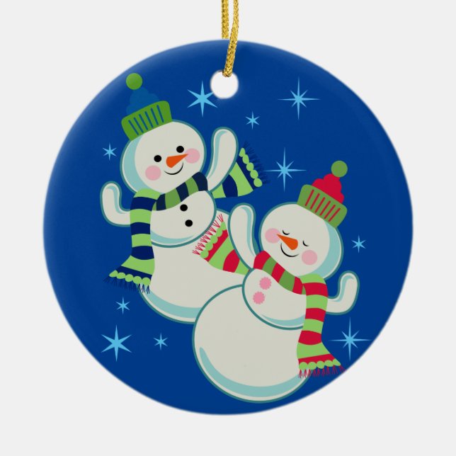 dancing snowman ceramic ornament (Front)