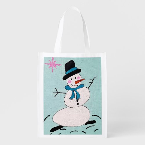 Dancing Snowman Reusable Grocery Bag